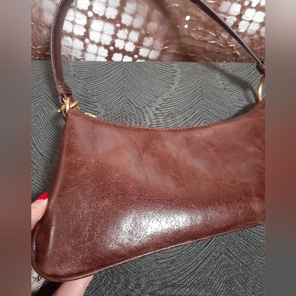 Zara Nwot Faux Leather Chocolate Brown Shoulder Bag - Picture 9 of 16